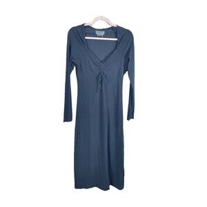 Anthropologie  Tie-Front Midi Dress size Medium Charcoal Gray Slit Body Con Slit